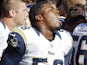 Linebacker Jo-Lonn Dunbar #58 of the St. Louis Rams gets amped up before a game against the San Francisco 49ers on November 11, 2012