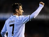 Jonas celebrates scoring for Valencia on April 7, 2013