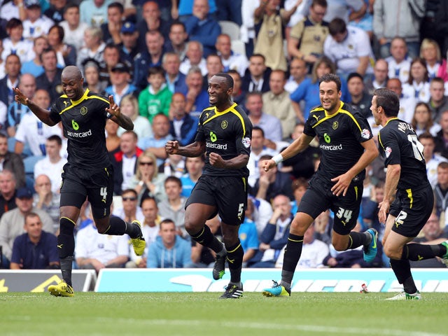 Sheffield Wednesday's Kamil Zayatte celebrates the opening goal during the Sky Bet Championship match between Leeds United and Sheffield Wednesday at Elland Road on August 17, 2013