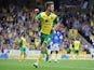 Ricky van Wolfswinkel of Norwich City celebrates after scoring their second goal during the Barclays Premier League match between Norwich City and Everton at Carrow Road on August 17, 2013