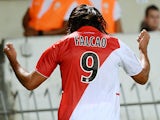 Monaco's Colombian forward Radamel Falcao celebrates after scoring a goal during a French L1 football match between Bordeaux and Monaco on August 10, 2013