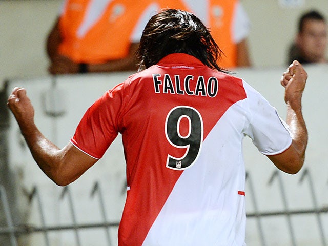 Monaco's Colombian forward Radamel Falcao celebrates after scoring a goal during a French L1 football match between Bordeaux and Monaco on August 10, 2013