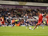 Rickie Lambert of Southampton scores the winning goal from the penalty spot during the Barclays Premier League match between West Bromwich Albion and Southampton at The Hawthorns on August 17, 2013