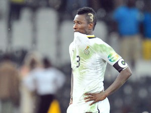 Ghana's forward Asamoah Gyan reacts at the end of penalty shoot out of the 2013 African Cup of Nations semi-final football match Burkina Faso vs Ghana, on February 6, 2013