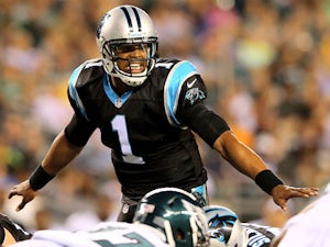 Cam Newton #1 of the Carolina Panthers calls out the play in the first half against the Philadelphia Eagles on August 15, 2013