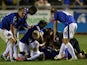 David Symington of Carlisle United is congratulated by team mates after scoring the winning goal in the penalty shoot out during the Capital One Cup first round match between Carlisle United and Blackburn Rovers at Brunton Park on August 7, 2013