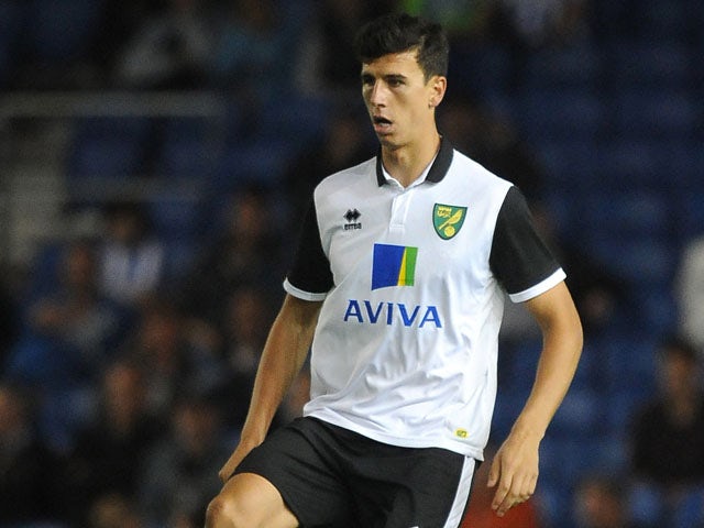 Daniel Ayala of Norwich City attacks during the pre season friendly match between Brighton & Hove Albion and Norwich City at The Amex Stadium on July 30, 2013