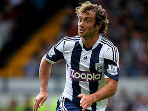 West Brom's Diego Lugano in action during a friendly match against Bologna on August 10, 2013