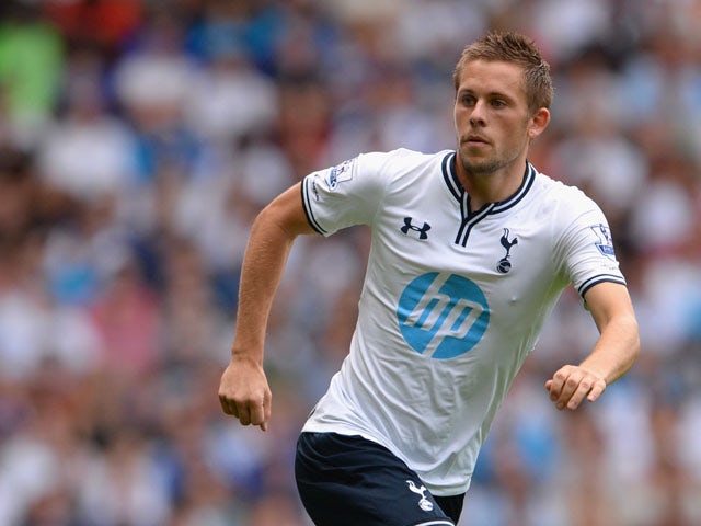 Gylfi Sigurdsson of Tottenham in action during a pre season friendly match between Tottenham Hotspur and Espanyol at White Hart Lane on August 10, 2013