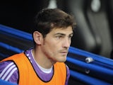 Real Madrid 'keeper Iker Casillas sits on the bench during a game with Betis on August 18, 2013