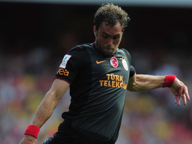 Johan Elmander of Galatasaray in action during the Emirates Cup match between Arsenal and Galatasaray at the Emirates Stadium on August 4, 2013