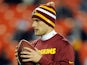 Kirk Cousins #12 of the Washington Redskins warms up prior to a game against the Dallas Cowboys at FedExField on December 30, 2012 