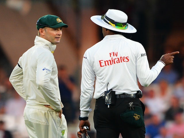 Australia captain Michael Clarke argues with the umpire during the fifth Ashes test on August 25, 2013