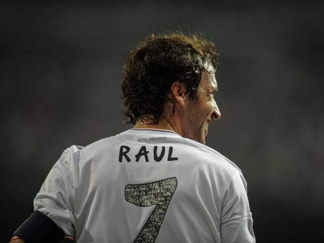 Real Madrid's forward Raul reacts during the Santiago Bernabeu trophy football match Real Madrid CF vs Al-Sadd SC at the Santiago Bernabeu stadium in Madrid on August 22, 2013