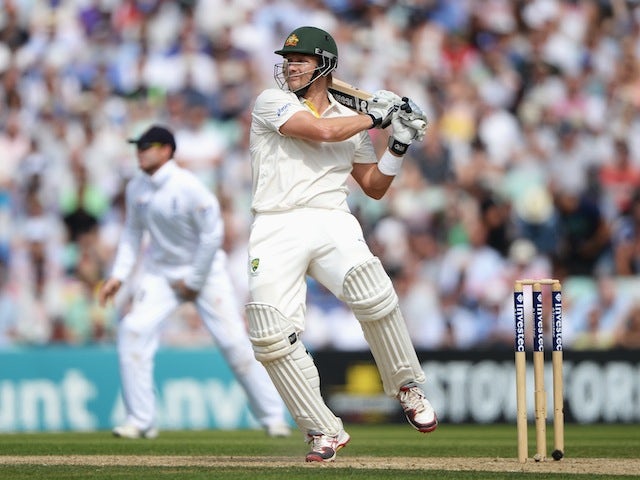 Australia all-rounder Shane Watson plays a pull shot on day one of the fifth Investec Ashes Test against England at The Oval on August 21, 2013 