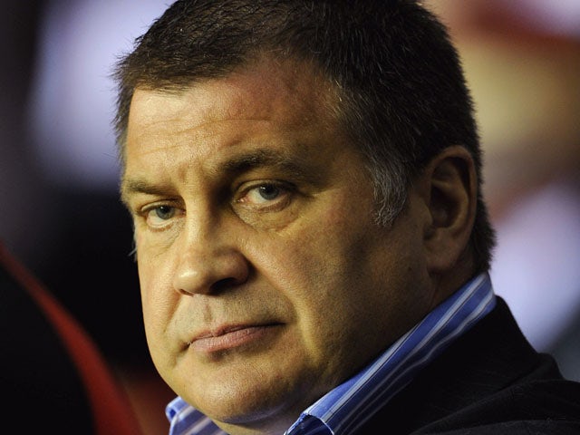 Wigan coach Shaun Wane during the Stobart Super League match between Wigan Warriors and Warrington Wolves at the DW Stadium on March 23, 2012