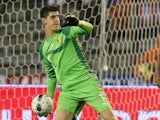 Thibaut Courtois of Belgium throws the ball during the International friendly match between Belgium and France at the King Baudouin Stadium on August 14, 2013