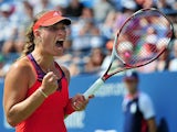 Angelique Kerber celebrates her win against Eugenie Bouchard during the second round of the US Open on August 29, 2013