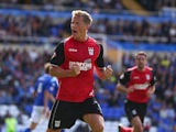 Christophe Berra of Ipswich Town celebrates his goal during the Sky Bet Championship match between Birmingham City and Ipswich Town at St Andrews Stadium on August 31, 2013
