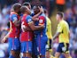 Kagisho Dikgacoi of Crystal Palace celebrates the opening goal with team mates, scored by Danny Gabbidon during the Barclays Premier League match between Crystal Palace and Sunderland at Selhurst Park on August 31, 2013