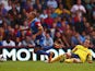 Dwight Gayle of Crystal Palace is brought down in the penalty area by John O'Shea of Sunderland leading to a penalty and his sending off during the Barclays Premier League match between Crystal Palace and Sunderland at Selhurst Park on August 31, 2013