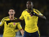 Colombia's Duvan Zapata celebrates a goal against Mexico on August 13, 2011
