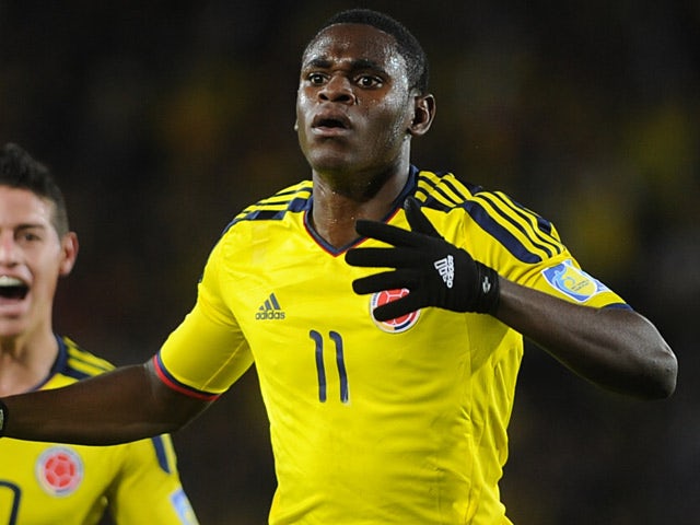 Colombia's Duvan Zapata celebrates his goal against Mexico during their FIFA Under-20 World Cup quarter final match on August 13, 2011