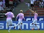 Evian forward Kevin Berigaud celebrates after scoring a goal against Lyon during the Ligue 1 match on August 31, 2013 
