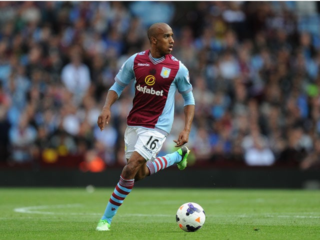 Aston Villa player Fabian Delph in action during the Barclays Premier League match between Aston Villa and Liverpool at Villa Park on August 24, 2013