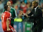 Bayern's Franck Ribery celebrates his goal in the UEFA Super Cup with manager Pep Guardiola on August 30, 2013