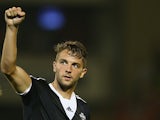 Southampton's Jay Rodriguez celebrates after scoring his team's second goal against Barnsley during their League Cup match on August 27, 2013