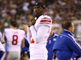 Kenny Phillips of the New York Giants looks on from the sidelines after injuring his right knee against the Philadelphia Eagles during their game at Lincoln Financial Field on September 30, 2012