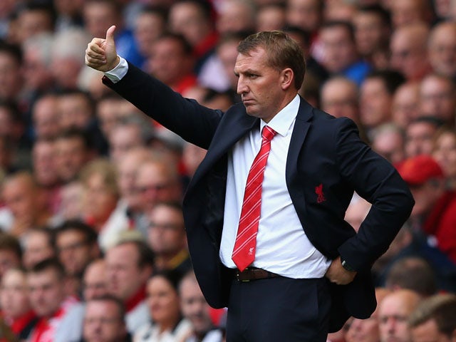 Liverpool Manager Brendan Rodgers gestures during the Barclays Premier League match between Liverpool and Manchester United at Anfield on September 01, 2013