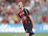 Nice's Belgian midfielder Christian Bruls reacts during the French L1 football match between Nice and Montpellier on September 1, 2013