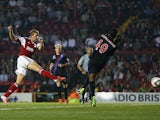 Bristol City's Scott Wagstaff scores his team's second goal against Crystal Palace during their League Cup match on August 27, 2013