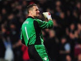 Shay Given of Aston Villa celebrates as Andreas Weimann of Aston Villa scores their second goal during the FA Cup with Budweiser Third Round match between Aston Villa and Ipswich Town at Villa Park on January 5, 2013