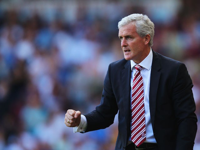Stoke City manager Mark Hughes reacts during the Barclays Premier League match between West Ham United and Stoke City at the Bolyen Ground on August 31, 2013