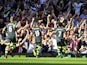 Stoke City's English midfielder Jermaine Pennant celebrates scoring his goal with supporters during the English Premier League football match against West Ham United at the Boleyn Ground, Upton Park, in East London, England, on August 31, 2013