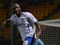 Bury's William Edjenguele celebrates his goal against Norwich during their League Cup match on August 27, 2013