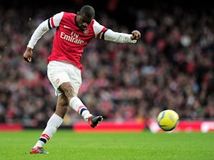 Abou Diaby of Arsenal takes a shot on goal during the FA Cup with Budweiser fifth round match between Arsenal and Blackburn Rovers at Emirates Stadium on February 16, 2013