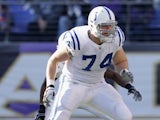 Anthony Castonzo #74 of the Indianapolis Colts defends against the Baltimore Ravens at M&T Bank Stadium on December 11, 2011 