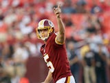 Washington Redskins' Billy Cundiff celebrates his first quarter field goal against Tampa Bay Buccaneers on August 29, 2012