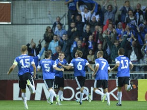 Estonia's Konstatin Vassiljev celebrates scoring against The Netherlands on September 6, 2013
