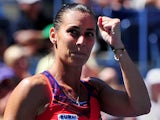 Flavia Pennetta celebrates her win against Roberta Vinci during the quarter-finals of the US Open on September 4, 2013