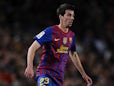 Isaac Cuenca of FC Barcelona runs with the ball during the La Liga match between FC Barcelona and Getafe CF at Camp Nou on April 10, 2012
