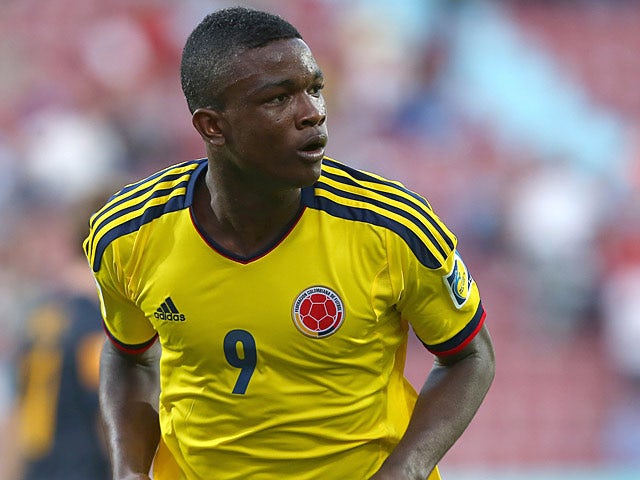 Columbia's Jhon Cordoba celebrates his goal during the Under 20 World Cup match against Australia on June 22, 2013