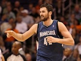 Minnesota Timberwolves forward Kevin Love celebrates after hitting a three-pointer against the Phoenix Suns on March 12, 2012