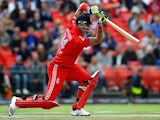 Kevin Pietersen plays a front-foot drive against Australia in the second ODI at Old Trafford on September 8, 2013