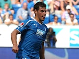 Hoffenheim's Kevin Volland plays the ball during the German first division Bundesliga match between 1899 Hoffenheim and 1 FC Nuremberg in the stadium in Sinsheim, Germany, on August 10, 2013