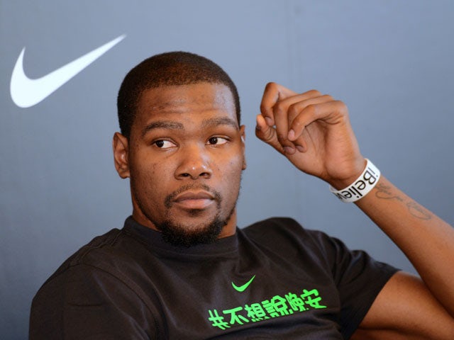 US basketball player Kevin Wayne Durant of NBA team Oklahoma City Thunder speaks during a press conference in Taipei on July 16, 2013.